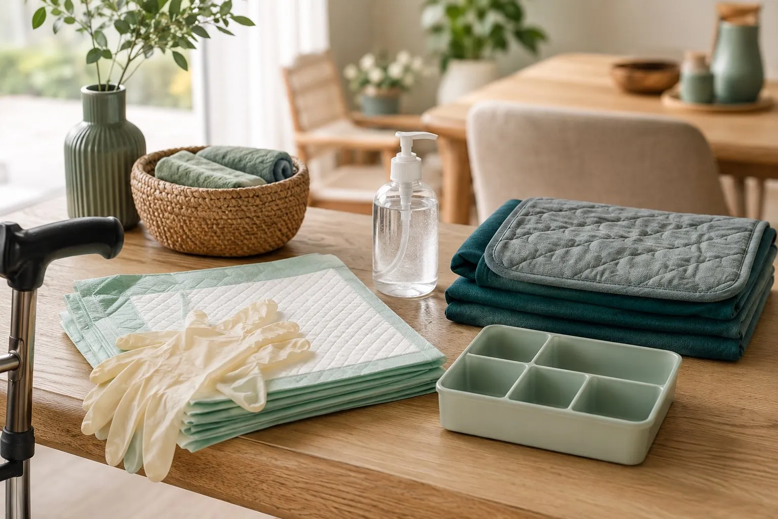 Everyday care supplies arranged on a table